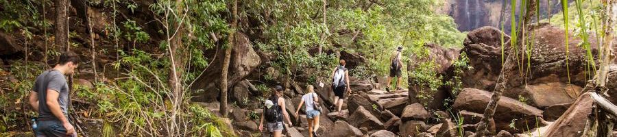 travellers hiking in australia's top end