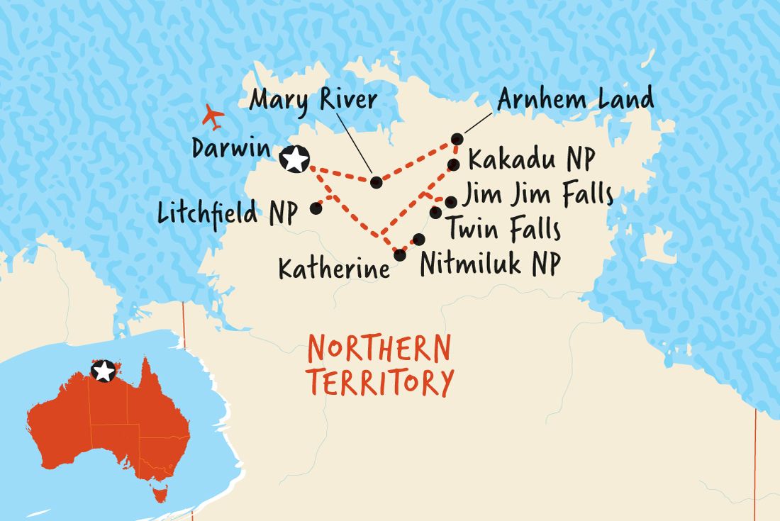 map of adventure tours itinerary top end australia