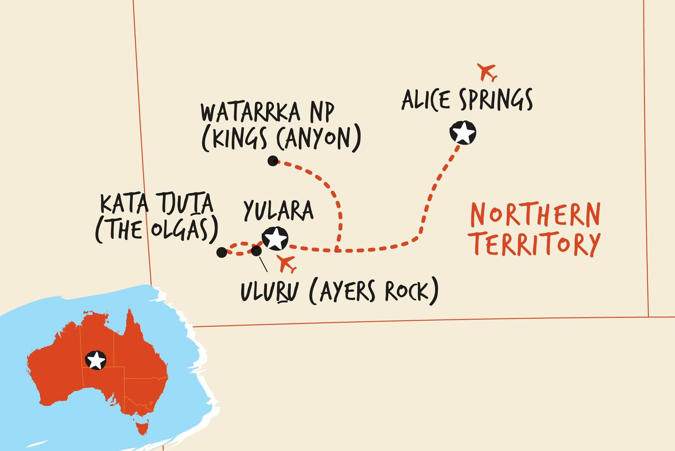 map of uluru adventure yulara to alice springs