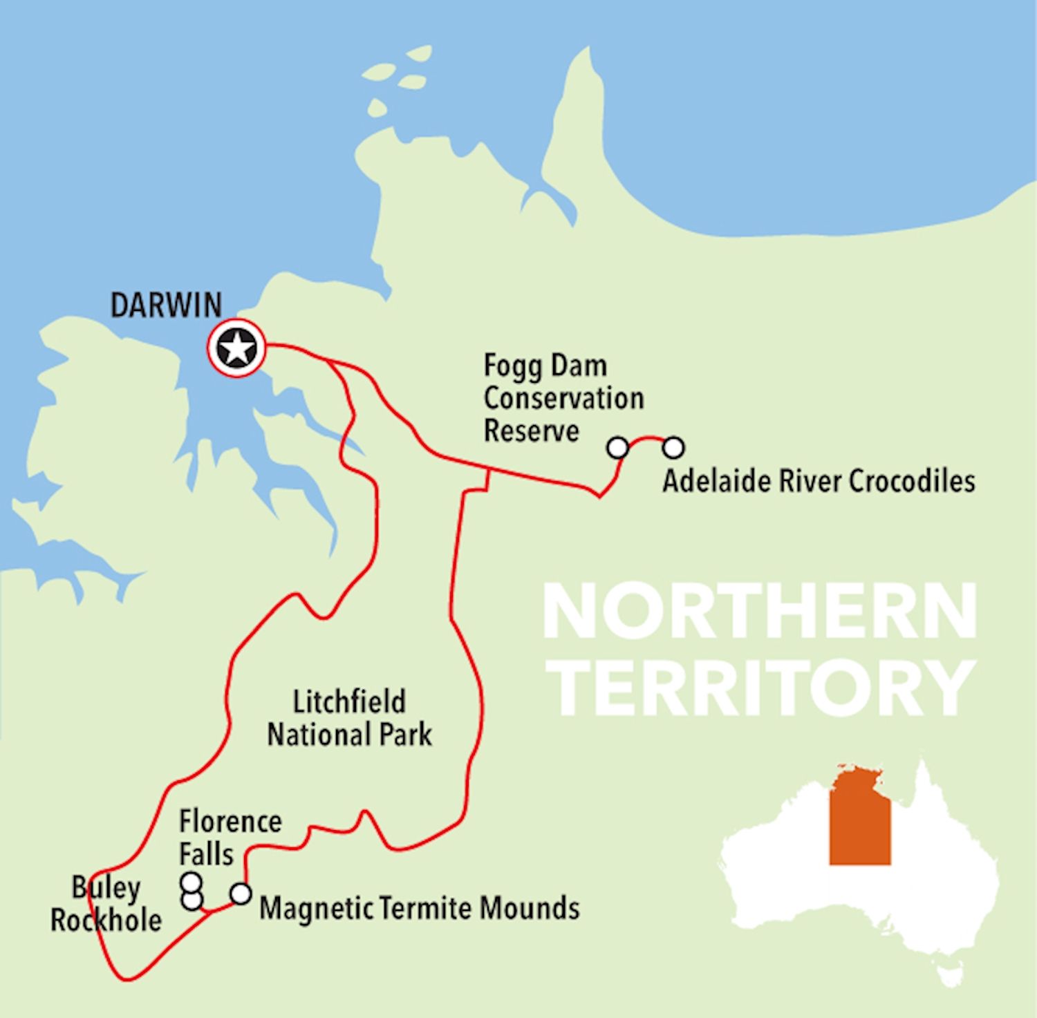 Tour map of litchfield national park day trip from darwin autopia