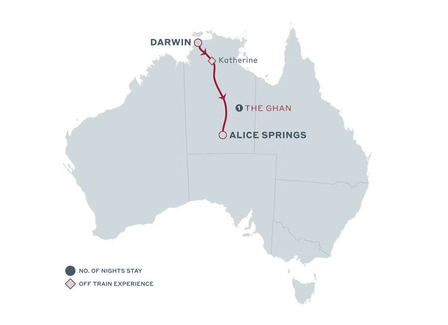 The Ghan Darwin to Alice Springs Tour Map