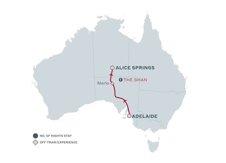 The Ghan Adelaide to Alice Springs Map