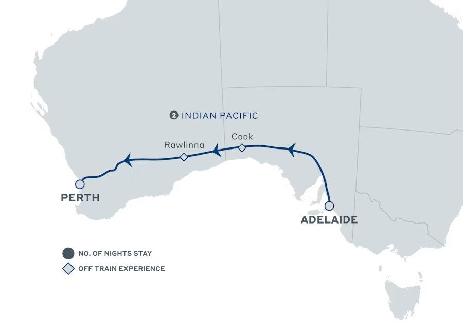 Map of journey from adelaide to perth indian pacific