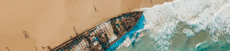 aerial view of maheno shipwreck on the coast of k'gari
