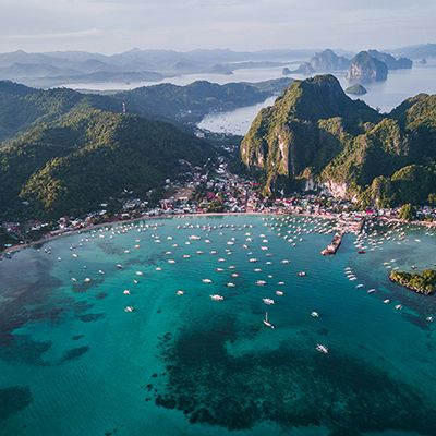 aerial view of el nido palawan islands in the philippines