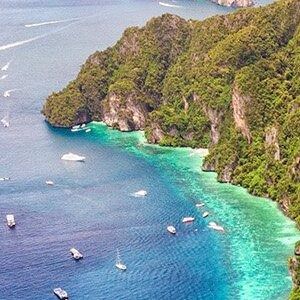 An aerial shot of Phi Phi Island