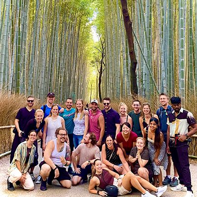 travellers gathered in the bamboo forest japan