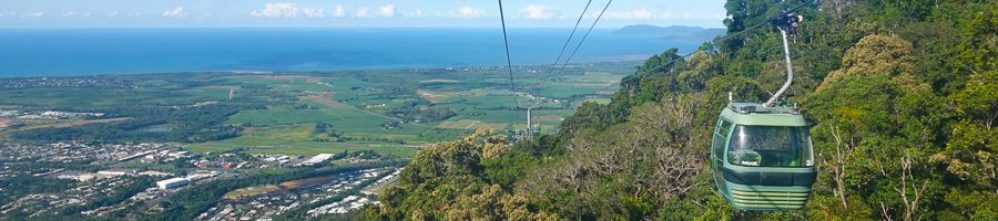 gondola on kuranda skyrail traveling along mountainside