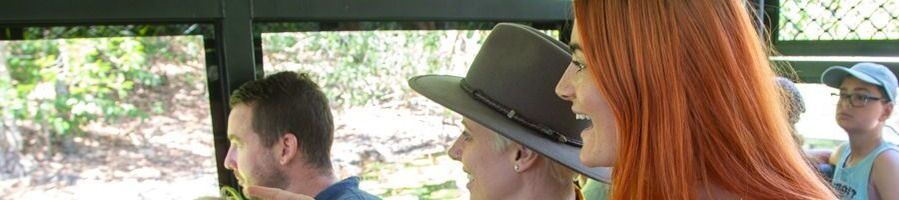 Tourists on board a bus in Cairns