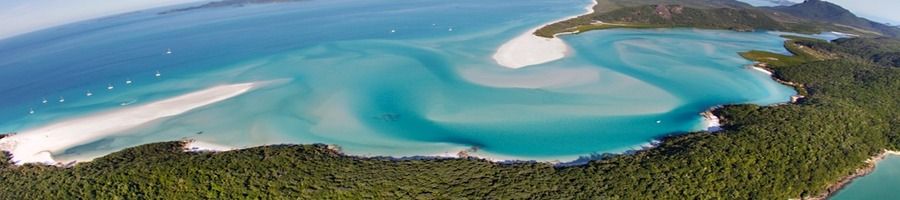 An aerial view of Whitehaven Beach from a helicopter tour of the Whitsundays