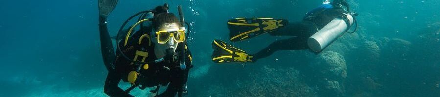 Scuba diver swimming in the Great Barrier Reef along the East Coast of Australia