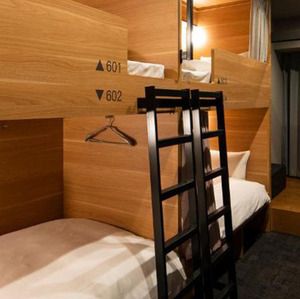 Bunk beds in a quad share room at the Grids Hotel and Hostel in Tokyo