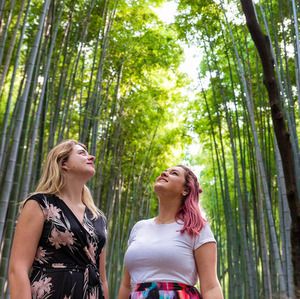 Two backpackers at the Arashiyama Bamboo Forest