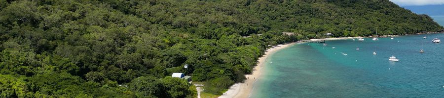 aerial view of fitzroy island mountains and beach