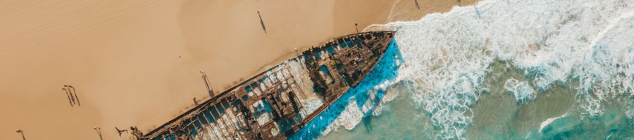 aerial view of the maheno shipwreck on kgari coastline