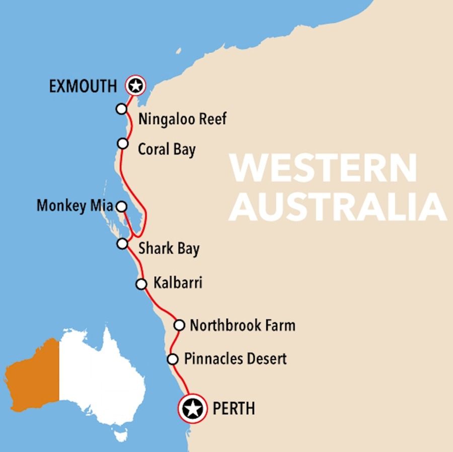 A map of the trail from Perth to Exmouth and back