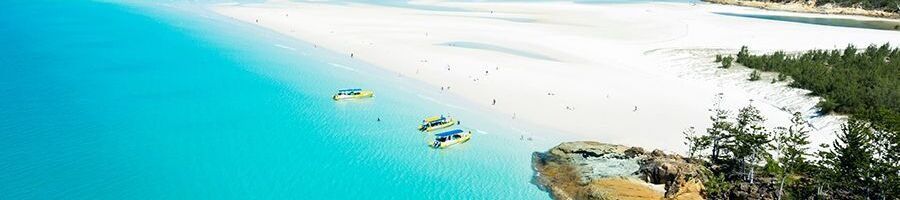 The Ocean Rafting boats at Hill Inlet on Whitehaven Beach