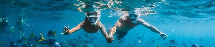 Two people snorkelling in the inner reef